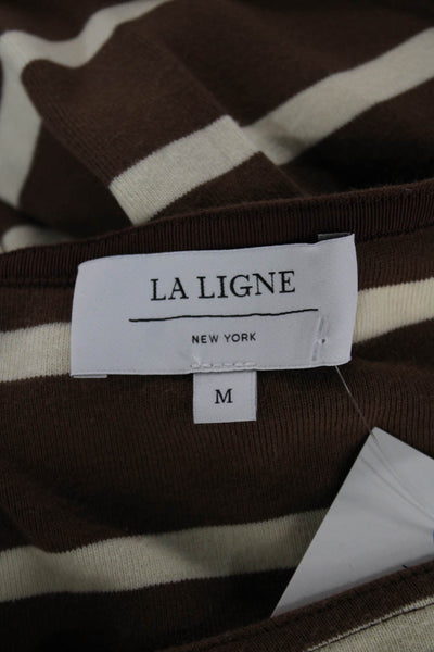 La Ligne Womens Basic Boat Neck Striped Brown Long Sleeve T-Shirt Size M