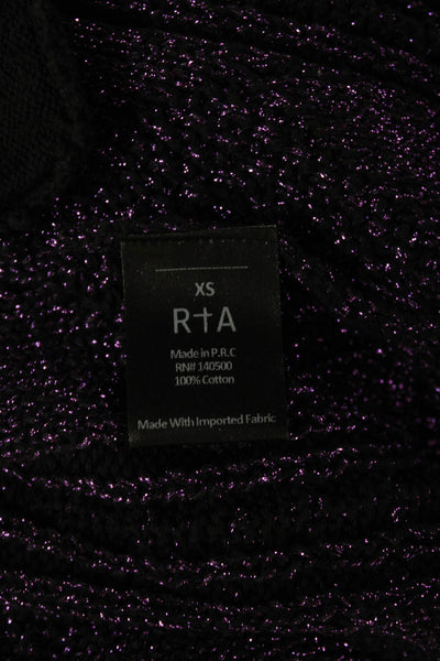 RtA Women Cardigan V-Neck Purple Argyle 100% Cotton Sparkle Long Sleeve Size XS