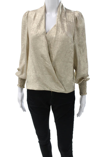 Scarlet Roos Women Gold V-Neck Long Sleeve Basic Blouse Party Size 1