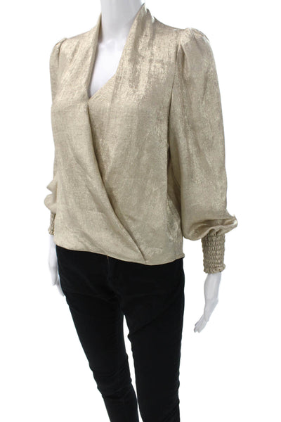 Scarlet Roos Women Gold V-Neck Long Sleeve Basic Blouse Party Size 1