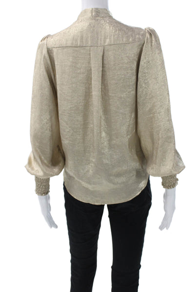 Scarlet Roos Women Gold V-Neck Long Sleeve Basic Blouse Party Size 1