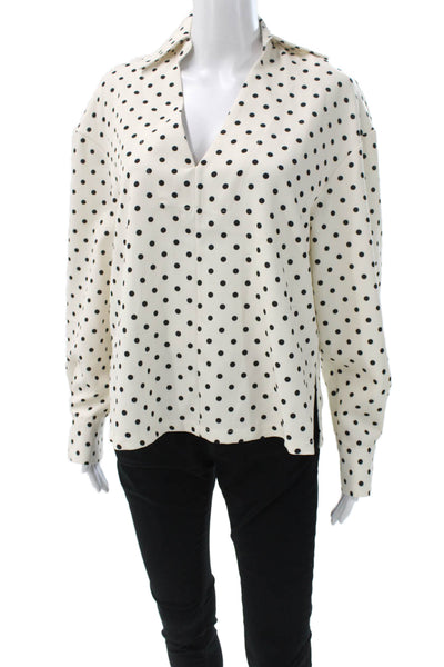 Nevada Love Womens Basic Polka Dot White Collared Long Sleeve Blouse Size M