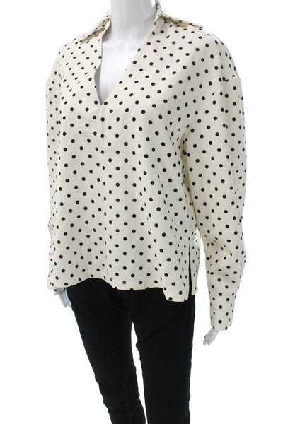 Nevada Love Womens Basic Polka Dot White Collared Long Sleeve Blouse Size M