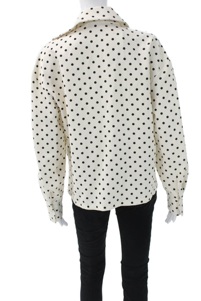 Nevada Love Womens Basic Polka Dot White Collared Long Sleeve Blouse Size M