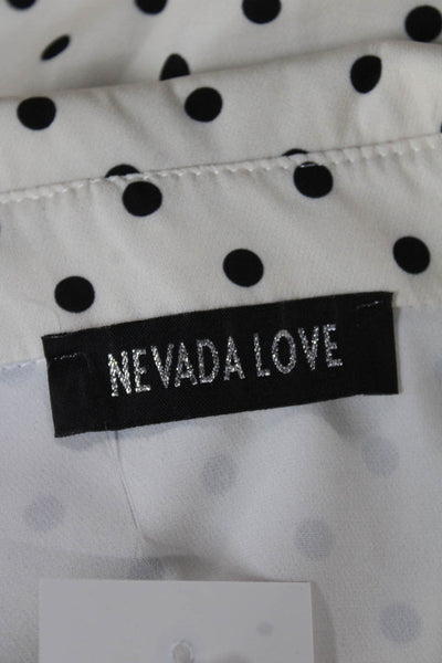 Nevada Love Womens Basic Polka Dot White Collared Long Sleeve Blouse Size M