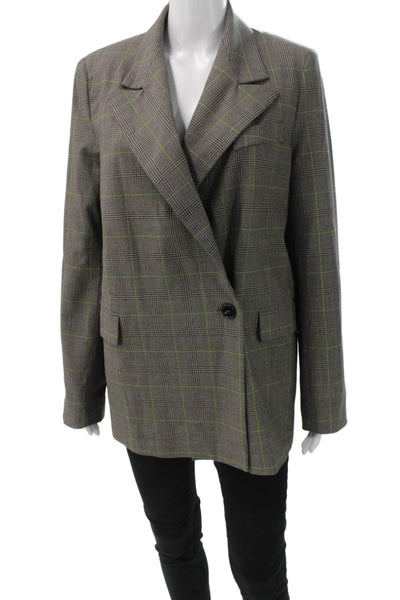 Topshop Womens Plaid Gray Polyester Button Blazer Long Sleeve Size 6