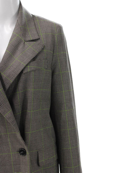 Topshop Womens Plaid Gray Polyester Button Blazer Long Sleeve Size 6