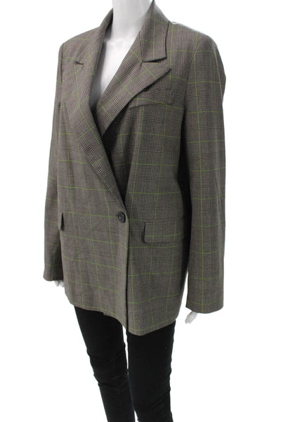 Topshop Womens Plaid Gray Polyester Button Blazer Long Sleeve Size 6
