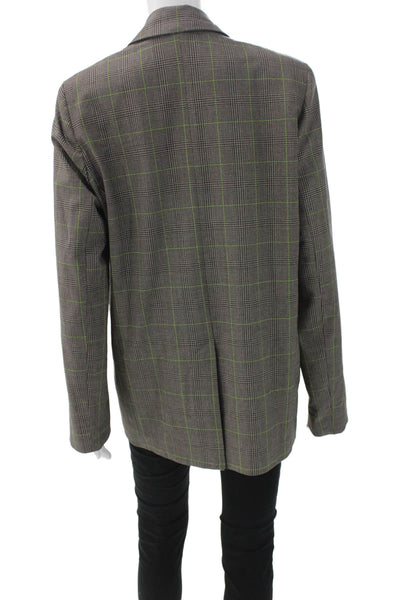 Topshop Womens Plaid Gray Polyester Button Blazer Long Sleeve Size 6