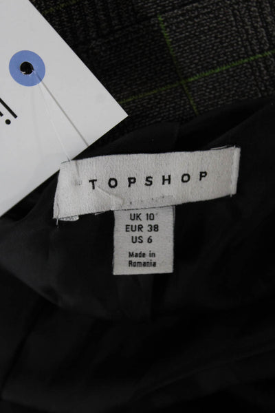 Topshop Womens Plaid Gray Polyester Button Blazer Long Sleeve Size 6