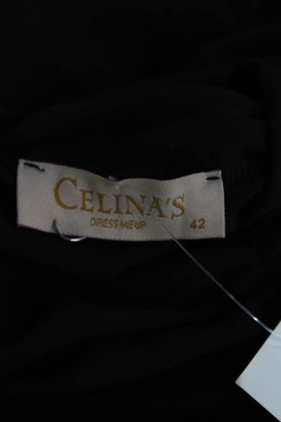 Celina's Women High Neck Long Sleeve Black Basic Polyester Blouse Size 42
