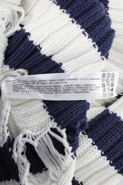 Zara Women Pullover Sweater White Striped Cotton Crew Neck Long Sleeve Size M