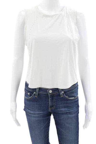 Lululemon Womens Cropped Tank White Nylon Blend Round Neck Athleisure Size 6