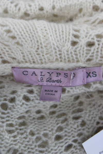 Calypso Saint Barth Women Ivory Cashmere Cardigan Long Sleeve Size XS