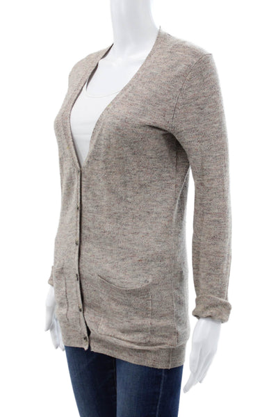 Theory Women Cardigan V-Neck Long Sleeve Beige Cotton Petite Size S