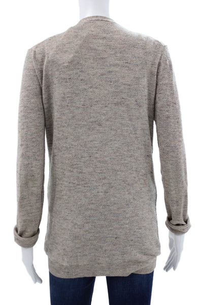 Theory Women Cardigan V-Neck Long Sleeve Beige Cotton Petite Size S
