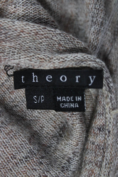Theory Women Cardigan V-Neck Long Sleeve Beige Cotton Petite Size S