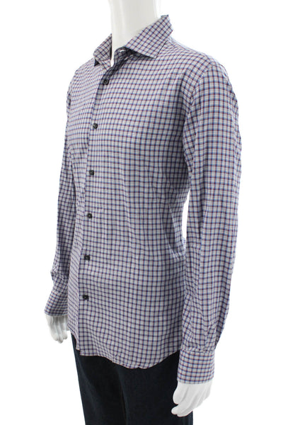 Neiman Marcus Mens Button Down Multicolor Plaid Cotton Long Sleeve Shirt Size L