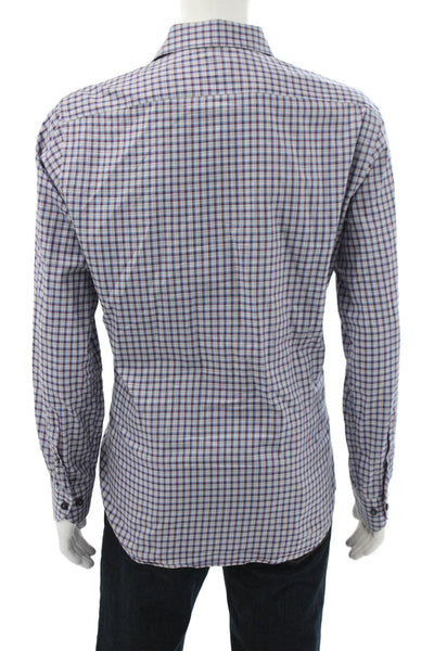 Neiman Marcus Mens Button Down Multicolor Plaid Cotton Long Sleeve Shirt Size L