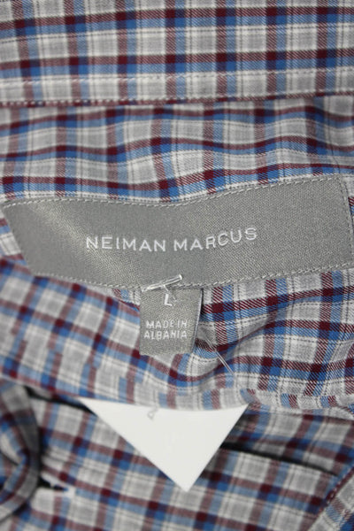 Neiman Marcus Mens Button Down Multicolor Plaid Cotton Long Sleeve Shirt Size L