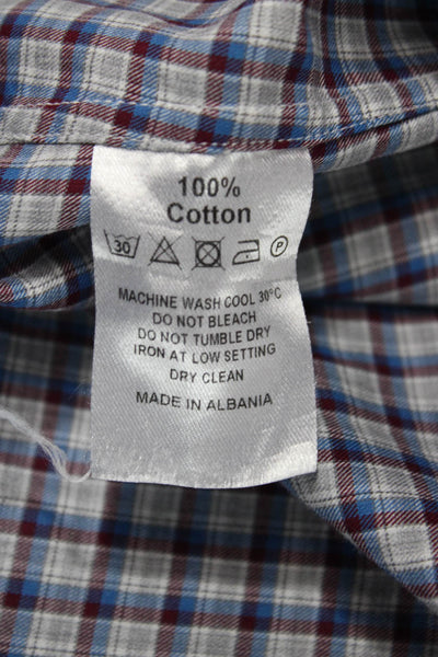 Neiman Marcus Mens Button Down Multicolor Plaid Cotton Long Sleeve Shirt Size L