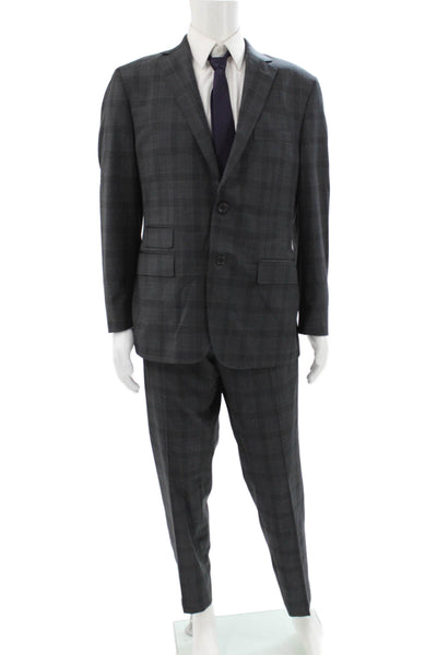 Sartoria Ambrosiana Mens Wool Plaid 2 Piece Suit Gray Size 46