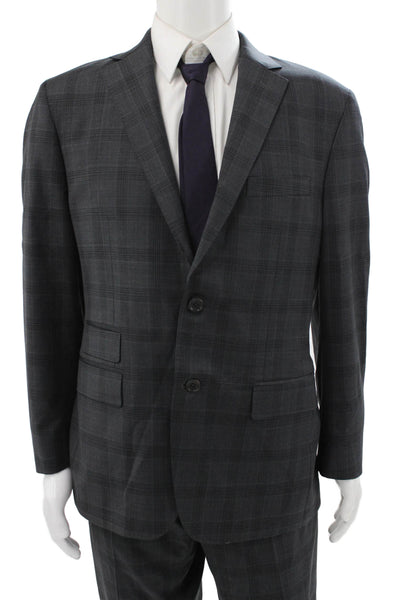 Sartoria Ambrosiana Mens Wool Plaid 2 Piece Suit Gray Size 46