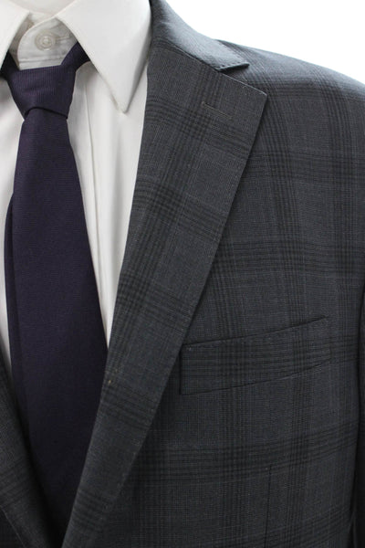 Sartoria Ambrosiana Mens Wool Plaid 2 Piece Suit Gray Size 46