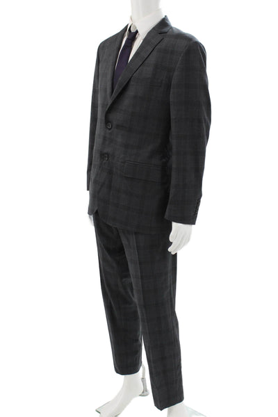 Sartoria Ambrosiana Mens Wool Plaid 2 Piece Suit Gray Size 46