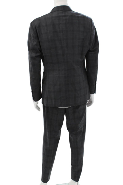 Sartoria Ambrosiana Mens Wool Plaid 2 Piece Suit Gray Size 46