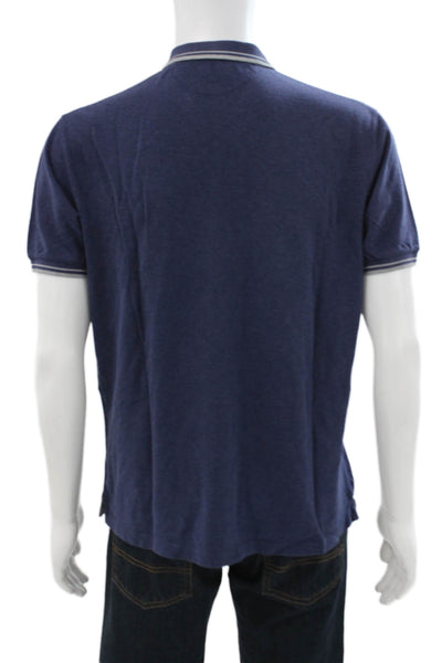 Brunello Cucinelli Mens Short Sleeve Collared Knit Polo Shirt Blue Cotton IT 52