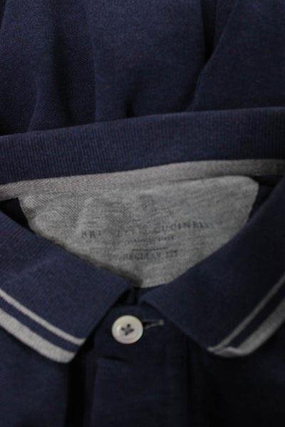 Brunello Cucinelli Mens Short Sleeve Collared Knit Polo Shirt Blue Cotton IT 52