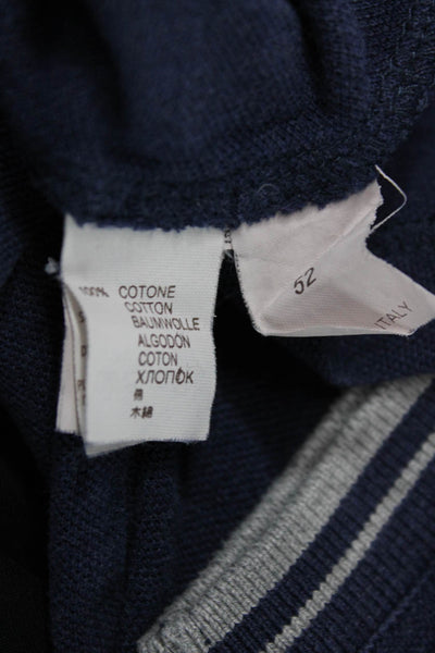 Brunello Cucinelli Mens Short Sleeve Collared Knit Polo Shirt Blue Cotton IT 52