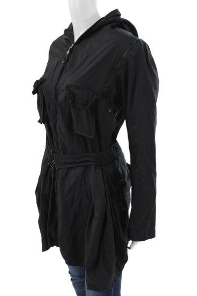 Marithe & Francois Girbaud Women Black Nylon Parka Buckle Closure Size 42