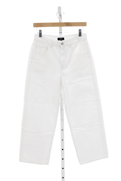 Theory Womens Wide-Leg White Jeans Mid-Rise Cotton Inseam 24 Size 25
