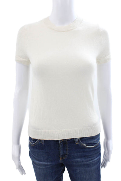 Quince Women Ivory Mongolian Cashmere Short Sleeve Crew Neck Pullover Size XS