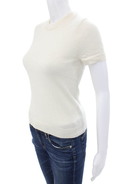 Quince Women Ivory Mongolian Cashmere Short Sleeve Crew Neck Pullover Size XS