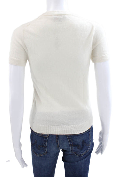 Quince Women Ivory Mongolian Cashmere Short Sleeve Crew Neck Pullover Size XS