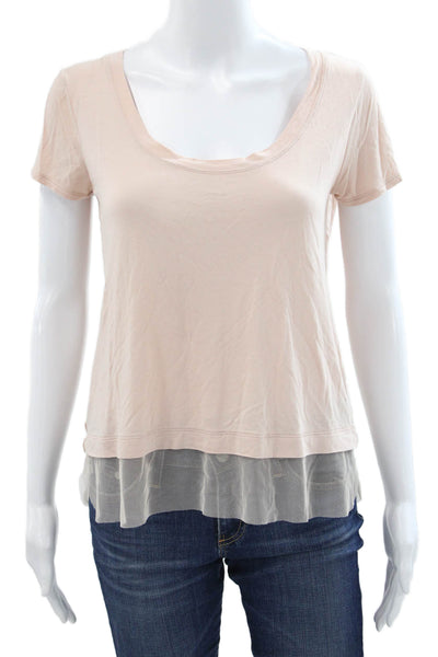 BCBGMAXAZRIA Women Basic Pink Scoop Neck Modal Short Sleeve T-Shirt Size S