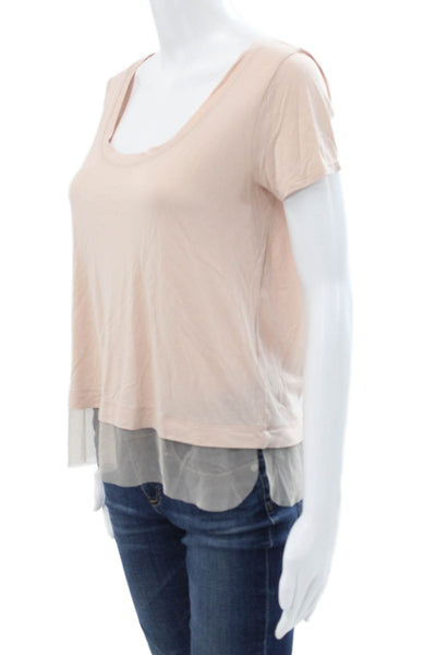 BCBGMAXAZRIA Women Basic Pink Scoop Neck Modal Short Sleeve T-Shirt Size S