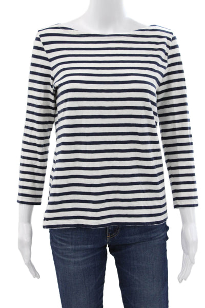 J Crew Women Basic Striped Cotton Boat Neck 3/4 Sleeve T-Shirt Size S
