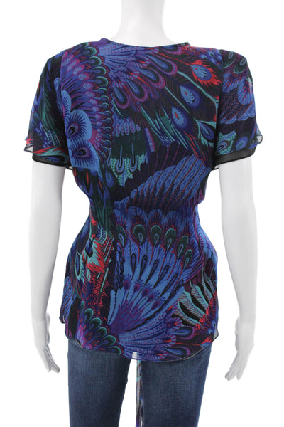 Nanette Lepore Womens Silk Animal Print V-Neck Tie Blouse Short Sleeve Size 4