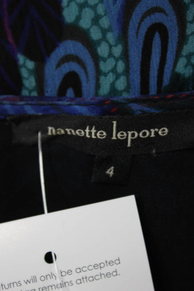 Nanette Lepore Womens Silk Animal Print V-Neck Tie Blouse Short Sleeve Size 4
