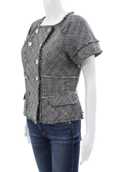 BCBGMAXAZRIA Women Basic Jacket Blue Geometric Cotton Short Sleeve Size S