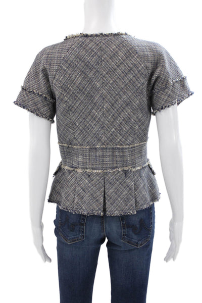BCBGMAXAZRIA Women Basic Jacket Blue Geometric Cotton Short Sleeve Size S