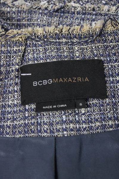 BCBGMAXAZRIA Women Basic Jacket Blue Geometric Cotton Short Sleeve Size S