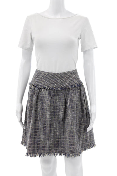 BCBGMAXAZRIA Womens Pleated Check Cotton Skirt Blue Size 4