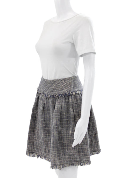 BCBGMAXAZRIA Womens Pleated Check Cotton Skirt Blue Size 4