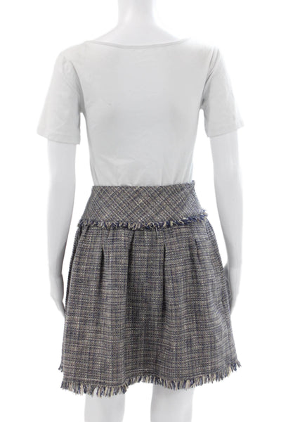 BCBGMAXAZRIA Womens Pleated Check Cotton Skirt Blue Size 4