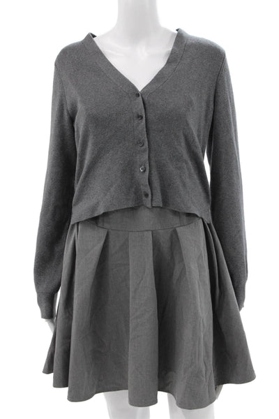 Staud Womens Cardigan Gray Cupro V Neck Button Long Sleeve Knee Length Size S